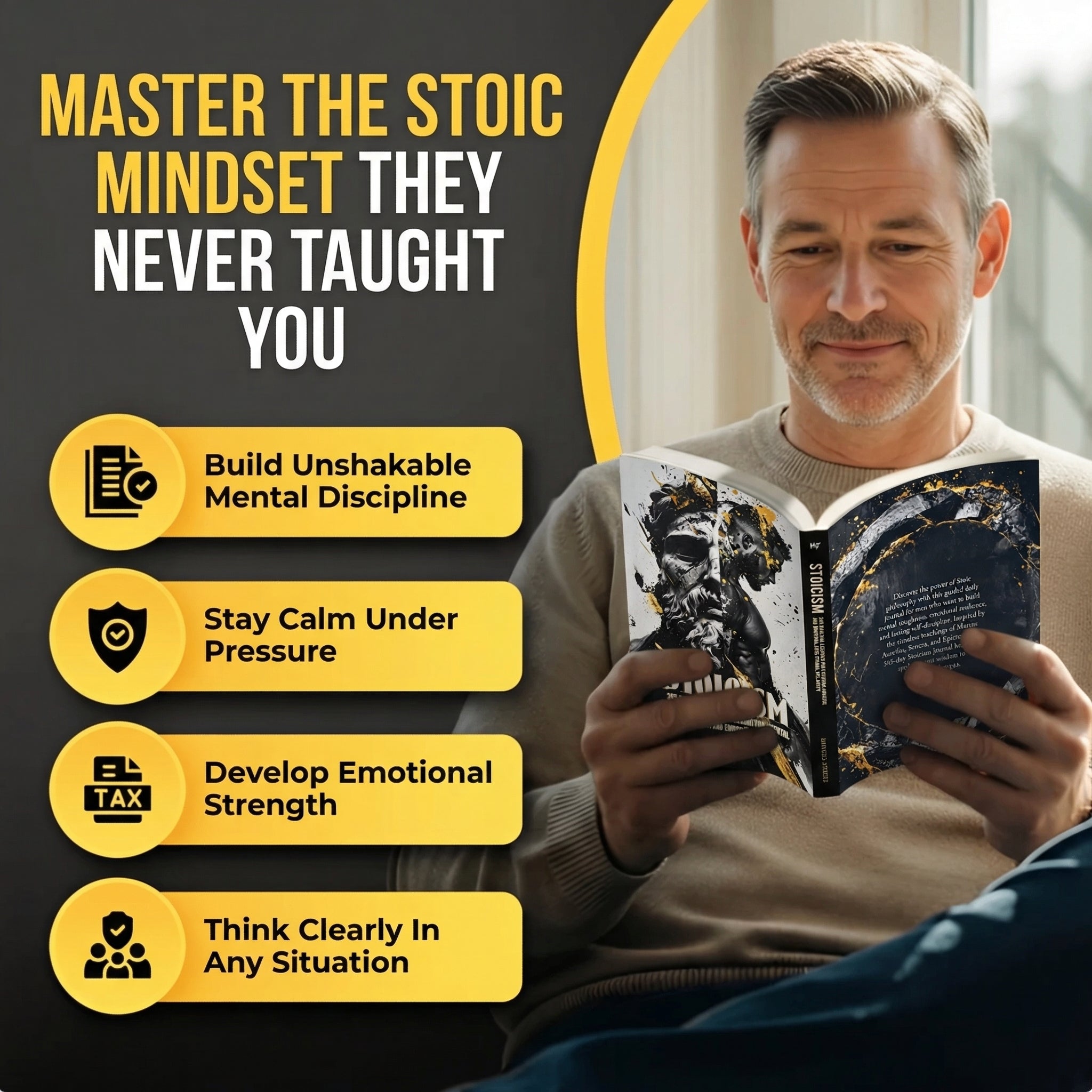 Man reading stoicism book